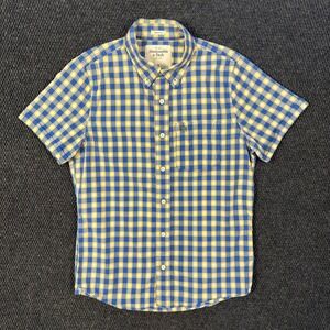 Abercrombie & Fitch Button Down Shirt Mens M Muscle Fit Blue Yellow Gingham